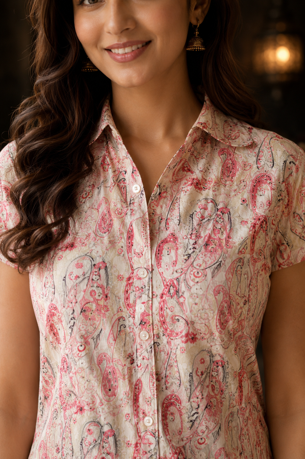 Blush Pink Paisley Print Chanderi Co-ord Set – A-Line Kurti & Straight Pants | Women's Ethnic Wear
