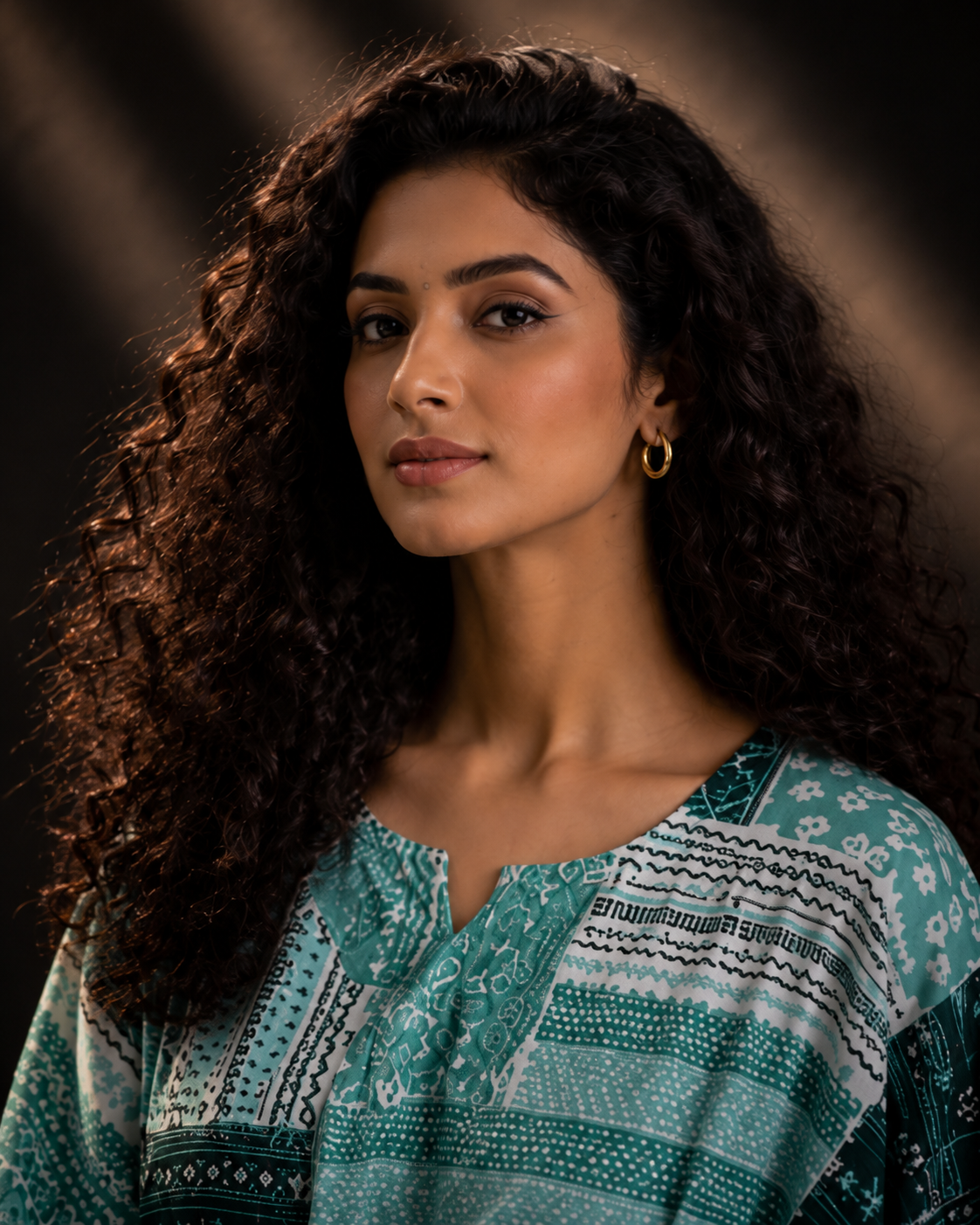 Teal Patchwork Print Cotton Kaftan Co-ord Set – Kaftan Top & Wide-Leg Palazzo Pants | Loungewear & Resort Wear for Women