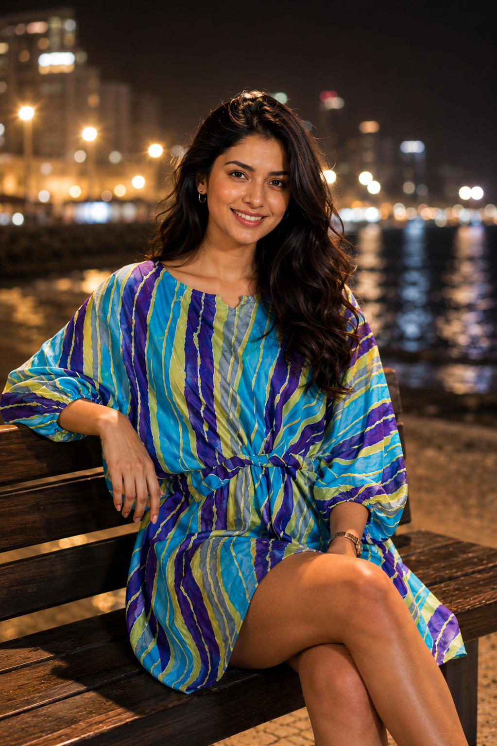 Multicolour Striped Rayon Kaftan Dress – Beachwear & Casual Wear for Women