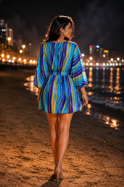 Multicolour Striped Rayon Kaftan Dress – Beachwear & Casual Wear for Women