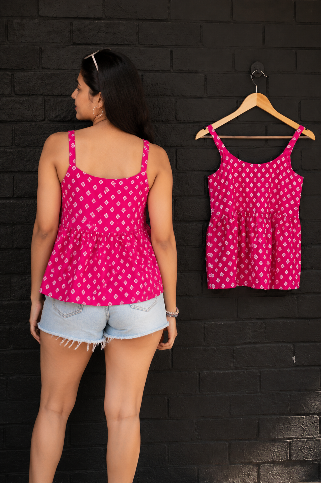 Hot Pink Bandhani Print Cotton Blend Peplum Tunic Top – Casual & Summer Wear for Women