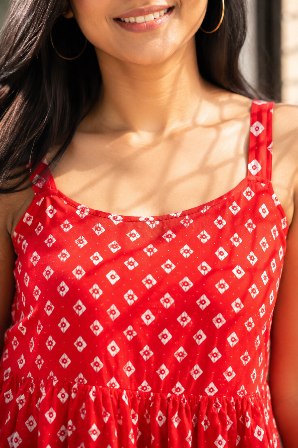 Red Bandhani Print Cotton Blend Peplum Tunic Top – Casual & Summer Wear for Women